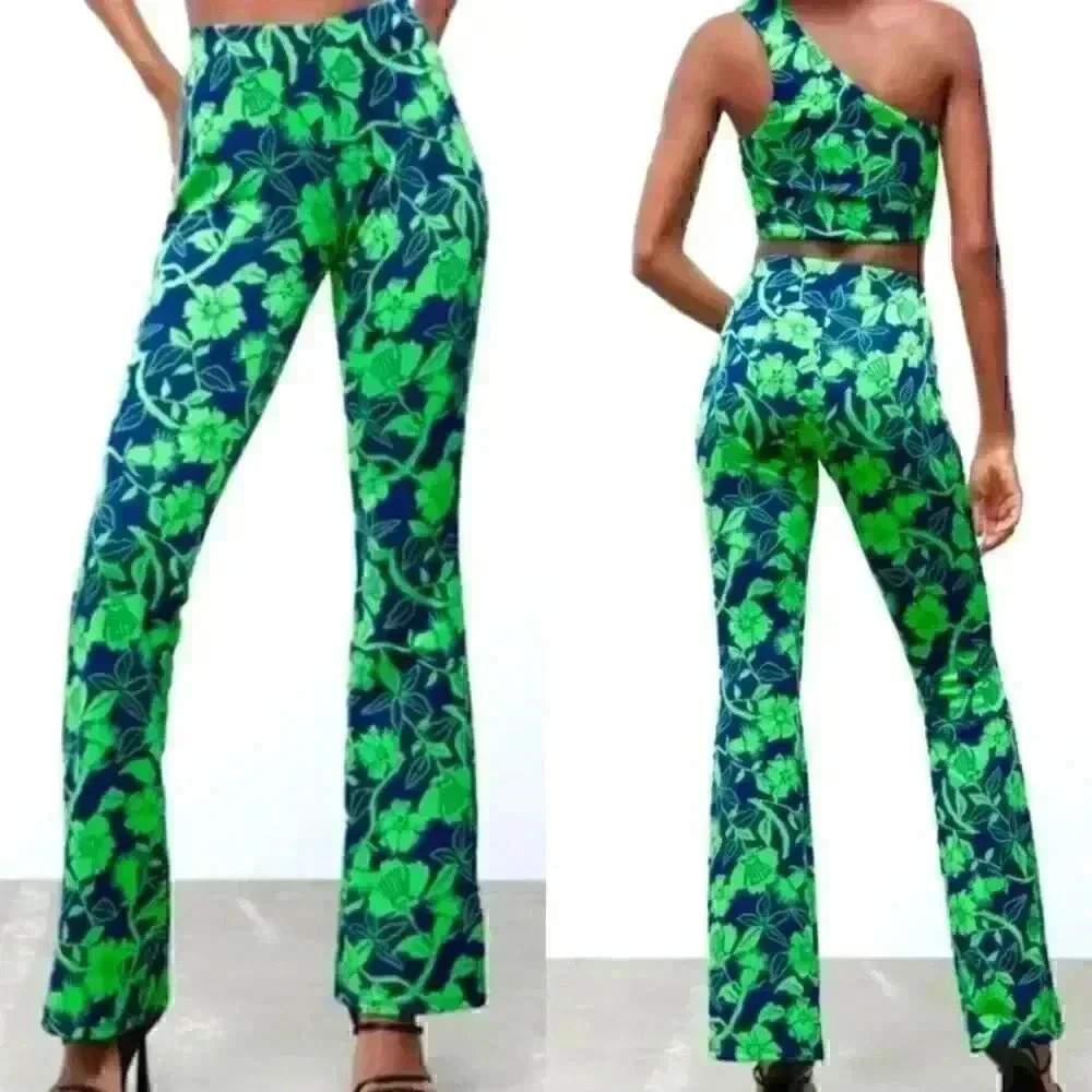 Zara High Waisted Jacquard Wide leg Pants